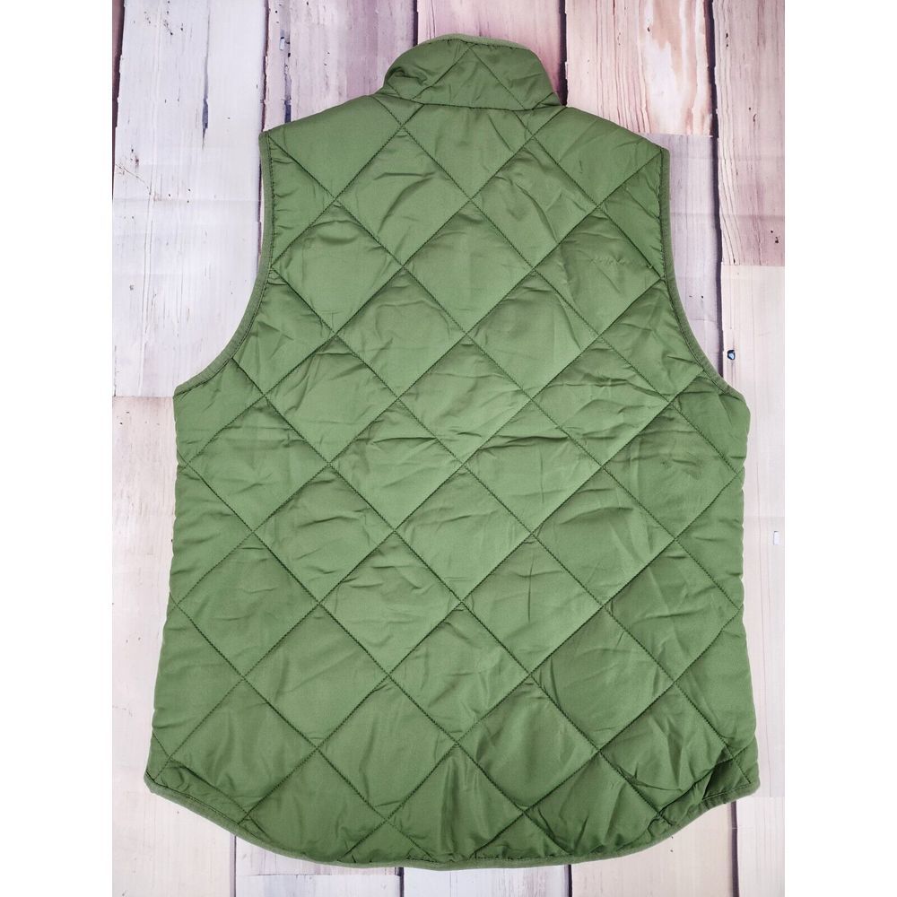 J Crew Size Small Factory Quilted Puffer Vest Green Full Zip G7520 Snap Pockets - Picture 3 of 9